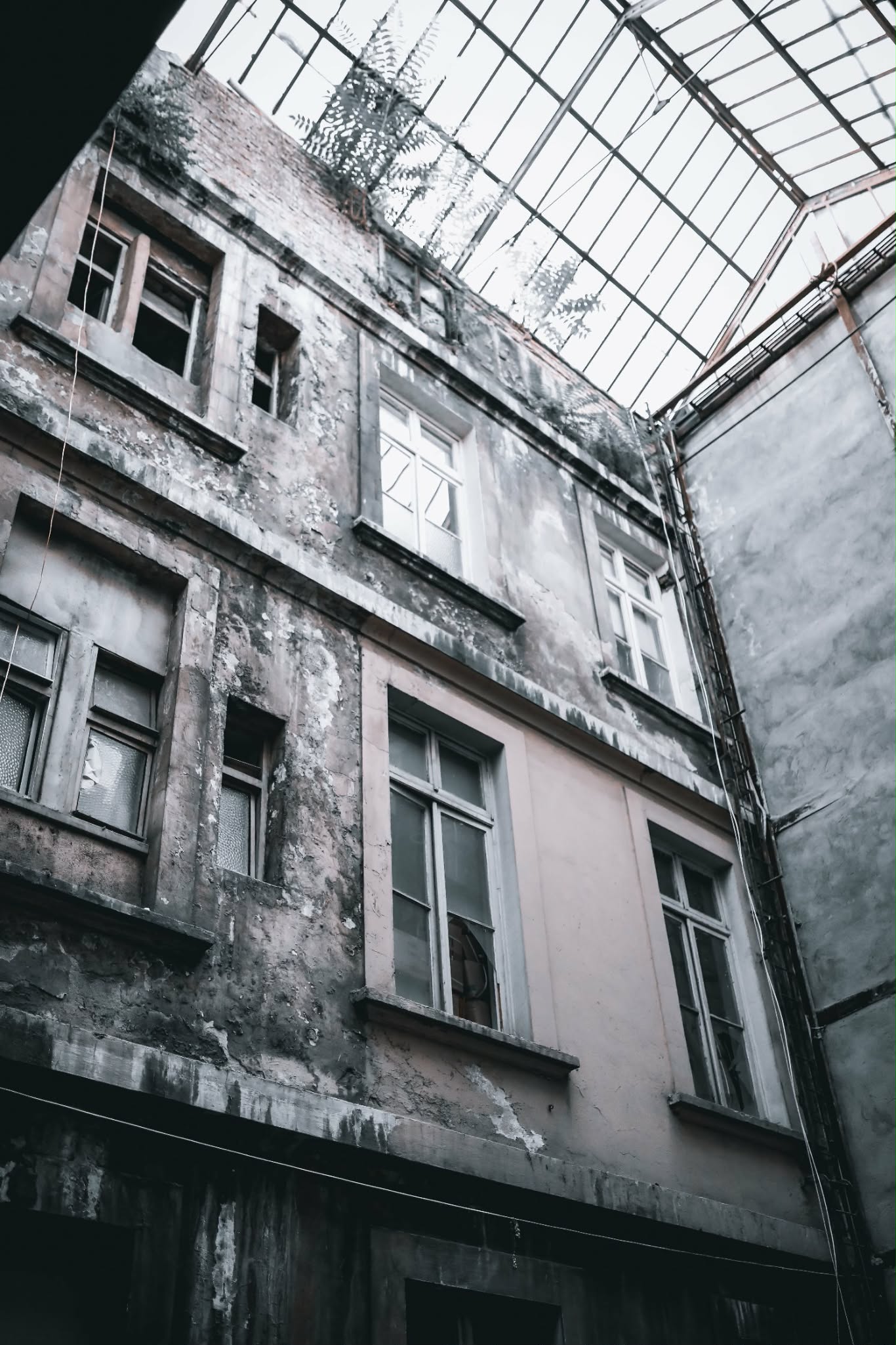 Pollution and carbon staining on historic stone facade in London